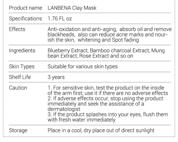 rose clay whitening mask specification