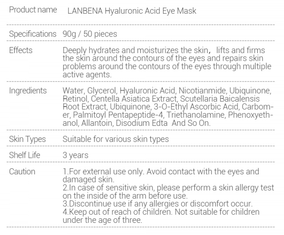 puffy eye patches specification