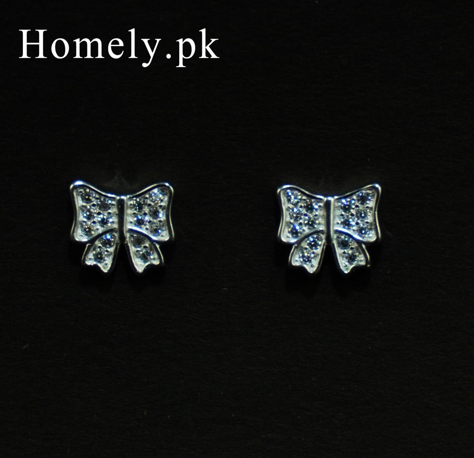 Butterfly Silver Ear Tops ( Khalis Chandi ) Homely.pk