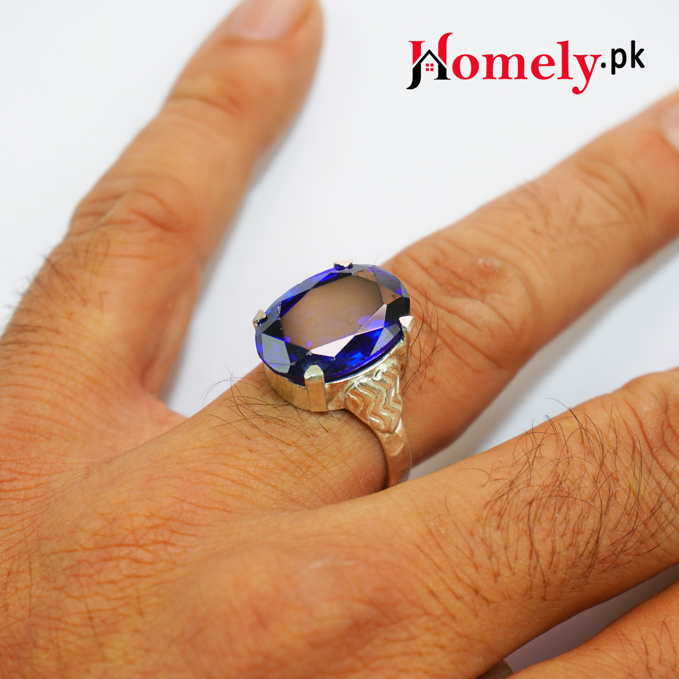 Natural Blue Sapphire Men Ring, Neelam Stone Ring - Shraddha Shree Gems