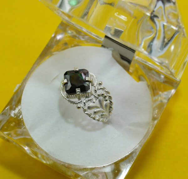 Black color stone chandi ring for girls
