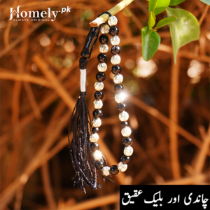 Chandi Black Aqeeq 6 mm Tasbeeh 1 By 1