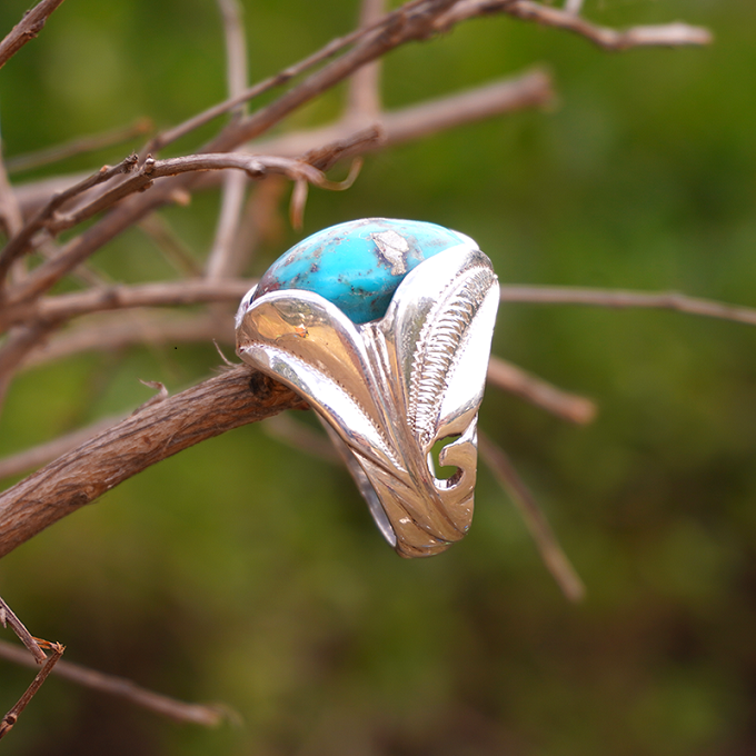 MENS NESHAPURI HUSSANI Shajri Feroza Stone Ring Natural Big Turquoise Stone  Ring $209.30 - PicClick