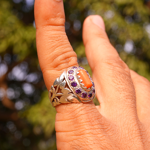 Girlish Silver Ring Design | Oval Shape With Rectangle Green Stone |